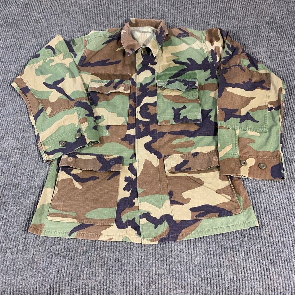 US Army Hot Weather Combat Coat Mens Small Brown Green Woodland‎ Camo Military